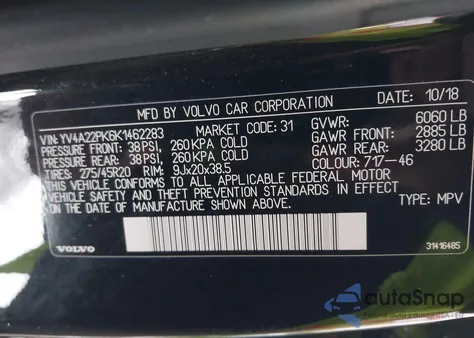 2019 Volvo Xc90 T6 Momentum from USA, damaged, VIN YV4A22PK6K1462283